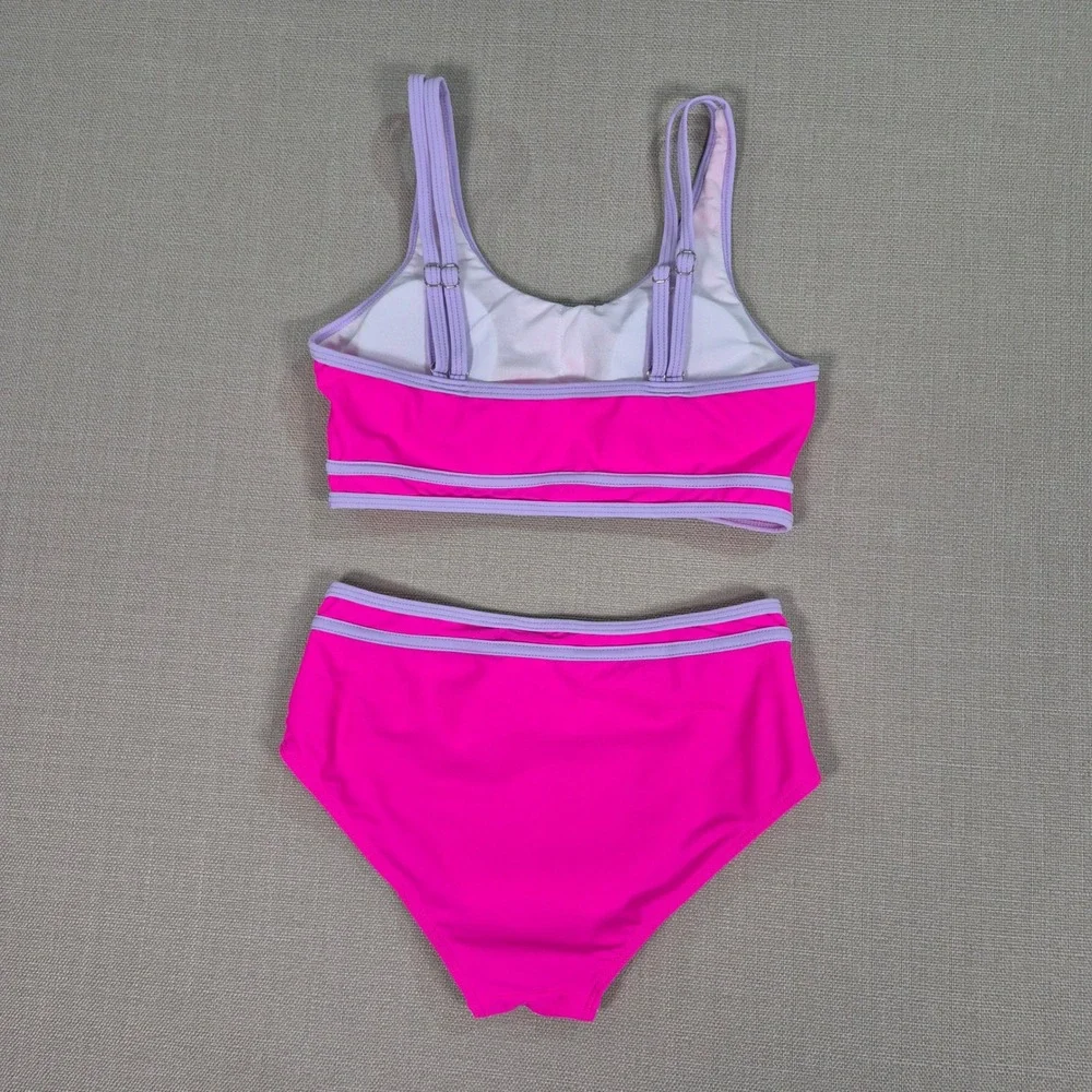 Girls Hot Pink and Purple Two Piece Swimsuit Bikini Set Size 11-12Y